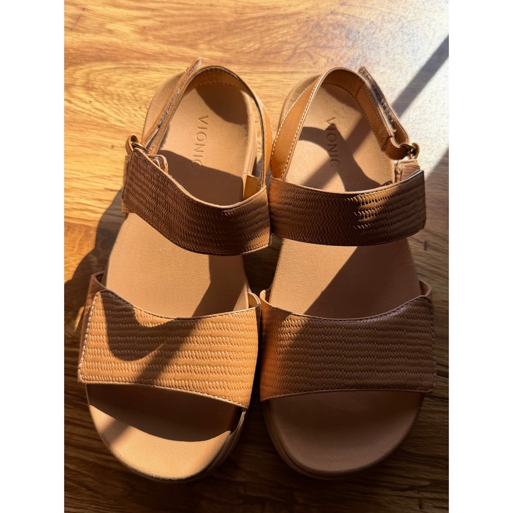Vionic Fay Tan Woven Platform Sandals Women's 9.5 Wide Orthotic Comfort Brown - Picture 4 of 8